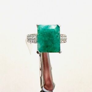 NEW! Jade & White Topaz Sterling Ring - Size 6